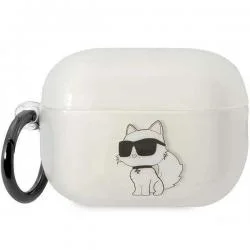 Carcasa Karl Lagerfeld, Ikonik Choupette, cu breloc, compatibila cu AirPods Pro 2, Transparent