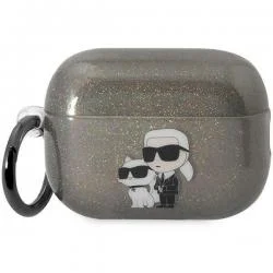 Carcasa Karl Lagerfeld, Logo Karl & Choupette Glitter, cu breloc, compatibila cu AirPods Pro 2, Gold
