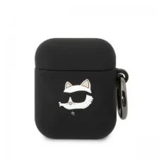 Carcasa Karl Lagerfeld Silicone Choupette Head 3D compatibila cu Apple AirPods 1 / 2, Negru