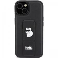 Carcasa Karl Lagerfeld Gripstand Saffiano Choupette Pins compatibila cu iPhone 15 Plus / 14 Plus, Negru