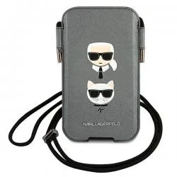 Geanta universala Karl Lagerfeld Saffiano Ikonik Karl and Choupette compatibila cu dispozitive de pana la 6.7 inch, Gri