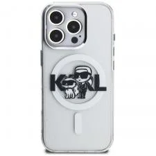 Husa Karl Lagerfeld IML Glitter Karl and Choupette Sketch Logo cu MagSafe compatibila cu iPhone 16 Pro, Transparent