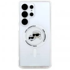 Husa Karl Lagerfeld compatibila cu Samsung Galaxy S25 Ultra, Button Karl & Choupette Heads Printed Logo MagSafe, Alb
