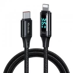 Cablu pentru incarcare si transfer date Mcdodo CA-1030 cu display, USB-C/Lightning, 36W, 3A, 1.2m, Negru