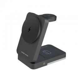 Statie de incarcare 3 in 1 Mobile OriginPW28, Incarcare Wireless 15W, Compatibil MagSafe, Fast Charging, Negru