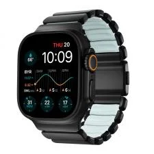 Curea Nomad Stratos Icy Blue Glow compatibila cu Apple Watch 45/46/49mm, Negru / Albastru