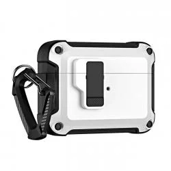 Carcasa cu carabiniera Pro Armor Case compatibila cu Apple AirPods 4 White