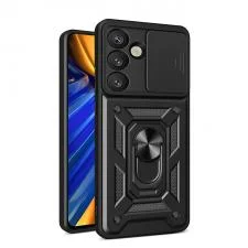 Carcasa Hybrid Armor Camshield cu suport si capac pentru camera, compatibila cu Vivo V50 Lite 4G, Negru