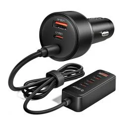 Incarcator auto Orico ChargeClip, PD 108W, 3A, 4x USB-C / 30W, 2x USB-A / 18W, Lungime cablu 1.5m, Negru
