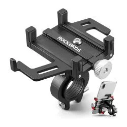 Suport telefon pentru biciclete Rockbros 699-BK, rotire 360 grade, aluminiu, Black