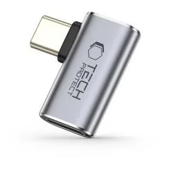 Adaptor unghiular TECH-PROTECT UltraBoost AA01, USB-C tata - USB-C mama, 100W, Gri
