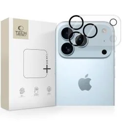 Folie Camera pentru iPhone 17 Pro, Tempered Glass, acoperire totala zona camerelor foto de pe spate, FullCover, adeziv pe toata suprafata, Full Glue, Tech-Protect, Cam Fit Plus, Transparenta