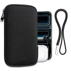 Husa universala pentru telefon Tech-Protect SM70, Neopren, Snur inclus, Negru