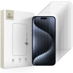 Set 10 folii sticla Tech-Protect compatibile cu iPhone 15 Pro Max, Transparent