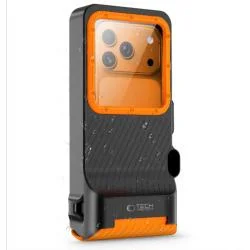 Husa universala pentru telefon Tech-Protect IPX8 Pro, Waterproof, Destinata telefoanelor cu dimensiuni intre 4.7–6.9 inch, Negru / Portocaliu