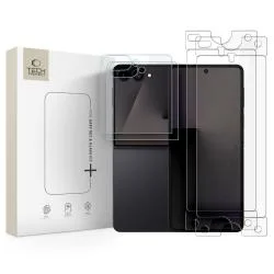 Set protectie 4-in-1 Tech-Protect Easy Set Foil & Glass Fit, 2x folie sticla, 2x folie protectie, kit montare inclus, compatibil cu Samsung Galaxy Z Flip 7 / 8, Transparent