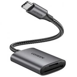 Cititor de carduri UGREEN CM401, USB-C / USB-A, 5 Gbps 4TB, Spatiu de stocare 3 carduri de memorie, 2x SD, 1x microSD, Gri