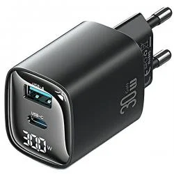 Incarcator retea rapid USAMS CC229, 30W, 3A, 1xUSB-C, 1xUSB-A, Negru