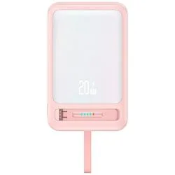 Baterie externa USAMS XM Series, 10000mAh, Functie de Wireless Charging, 1xUSB-C, Cablu USB-C integrat, 15W, Roz