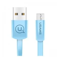 Cablu plat pentru incarcare si transfer de date USAMS U2, USB-A la MicroUSB, 2A, 1.2m, Albastru