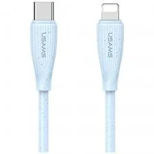 Cablu pentru incarcare si transfer de date USAMS Green Series SJ717, USB-C la Lightning, 30W, 480 Mbps, 1m, Albastru