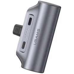 Baterie externa USAMS PB79 Mini Tail Plug, 3000mAh, 2A, 2x USB-C, Gri