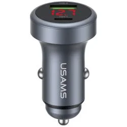 Incarcator auto Usams CC327, 1x USB-C, 1x USB-A, 45W, 3A, Gri