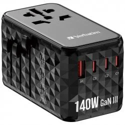 Incarcator retea Verbatim GaN III Travel, USB si 3x USB-C, 140W, Negru