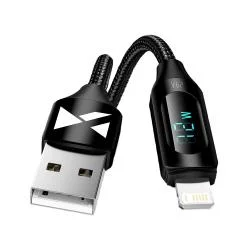 Cablu pentru incarcare si transfer de date Wozinsky WUALC2, USB/Lightning, LED, 2.4A, 2m, Negru