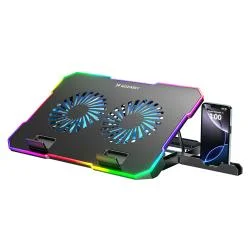 Cooler laptop gaming Wozinsky WDCX-A26 NitroCool, Compatibil cu laptop de maxim 17 inch, 2 ventilatoare, 1200 rpm, Iluminare RGB, Ajustabil, 360 × 255 × 28 mm, Alimentare USB, Negru