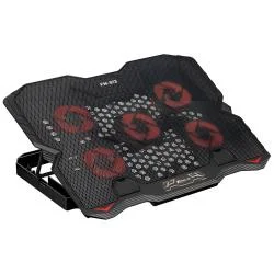 Cooler laptop gaming XTRIKE ME FN-813, Compatibil cu laptop de maxim 16 inch, 5 ventilatoare, 3200 rpm, 2xUSB, Iluminare LED rosu, Ajustabil, 360 x 270 x 32mm, Negru