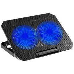 Cooler laptop gaming XTRIKE ME FN-818, Compatibil cu laptop de maxim 17 inch, 2 ventilatoare, 2400 rpm, 2xUSB, Iluminare LED albastru, Ajustabil, 345 × 250 × 40 mm, Negru